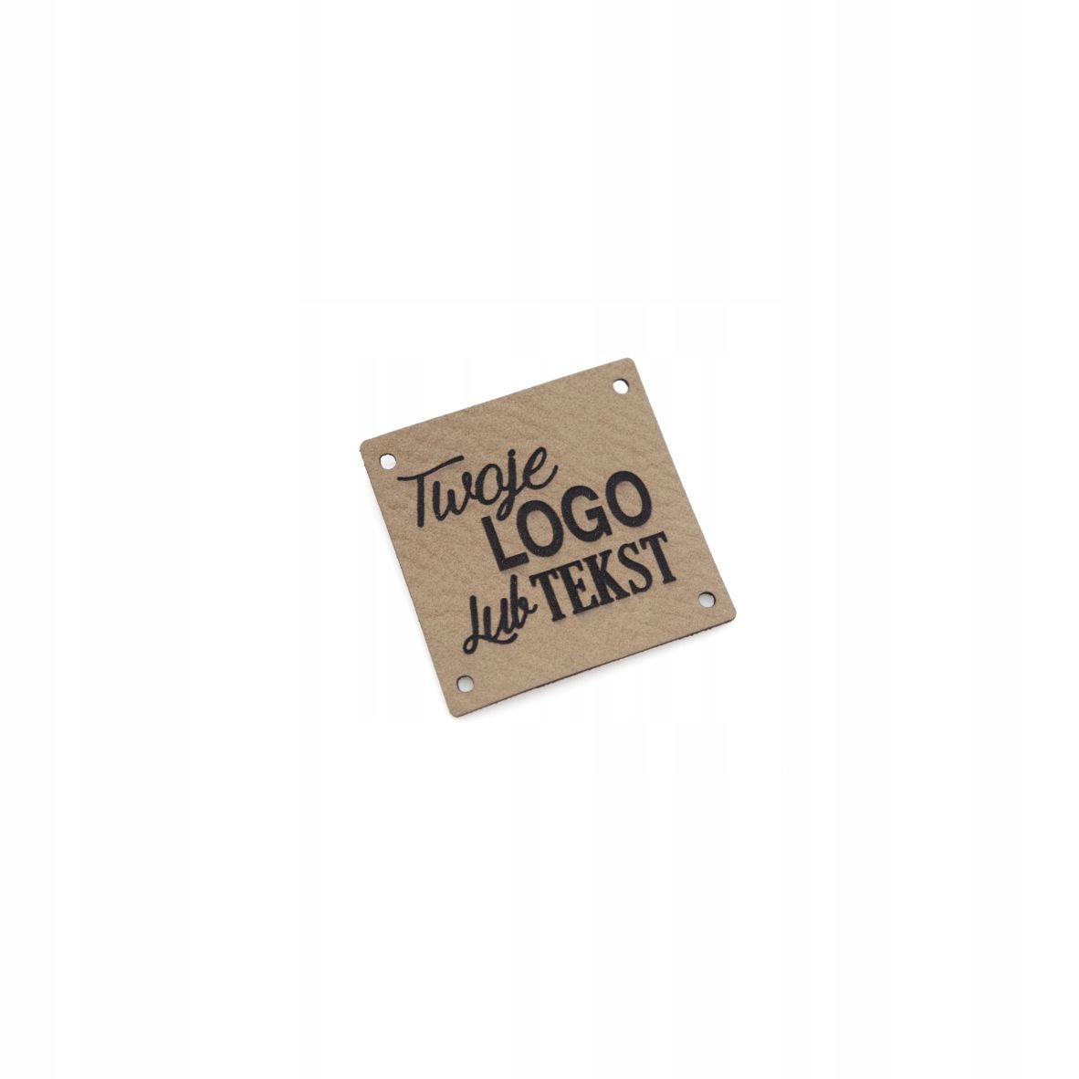 Štítek 2x2cm, béžová ekokůže 50ks s LOGO/textem