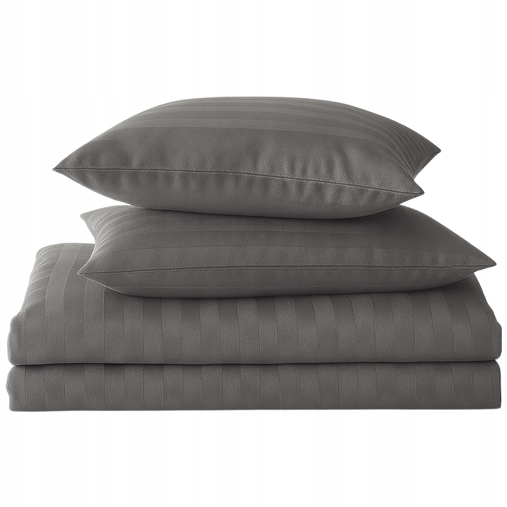 Pościel 200x220 w pasy adamaszek hotelowa satyna komplet grafitowa szara