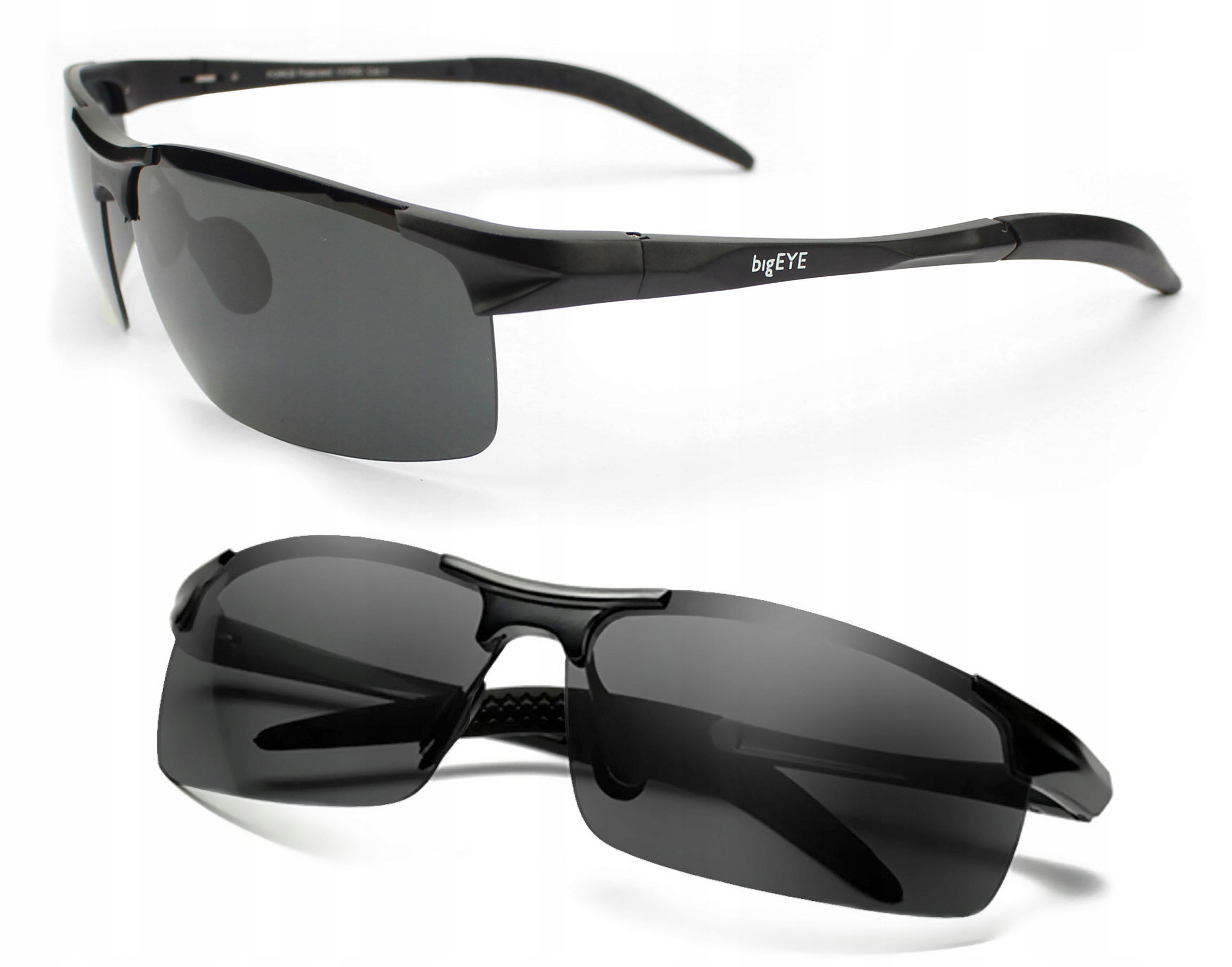 bigEYE - OKULARY POLARYZACYJNE MĘSKIE KIEROWCÓW ALUMINIUM Premium - ZESTAW Model FORCE CZARNE