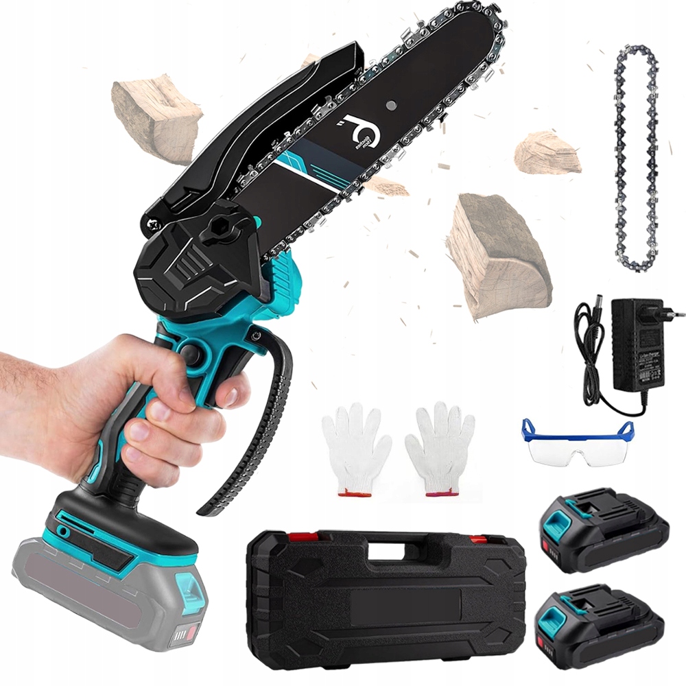 Elektryczna Mała Piła Akumulatorowa Ręczna 6CALA 21V 2XAKU 2AH 2 Łańcuchy
