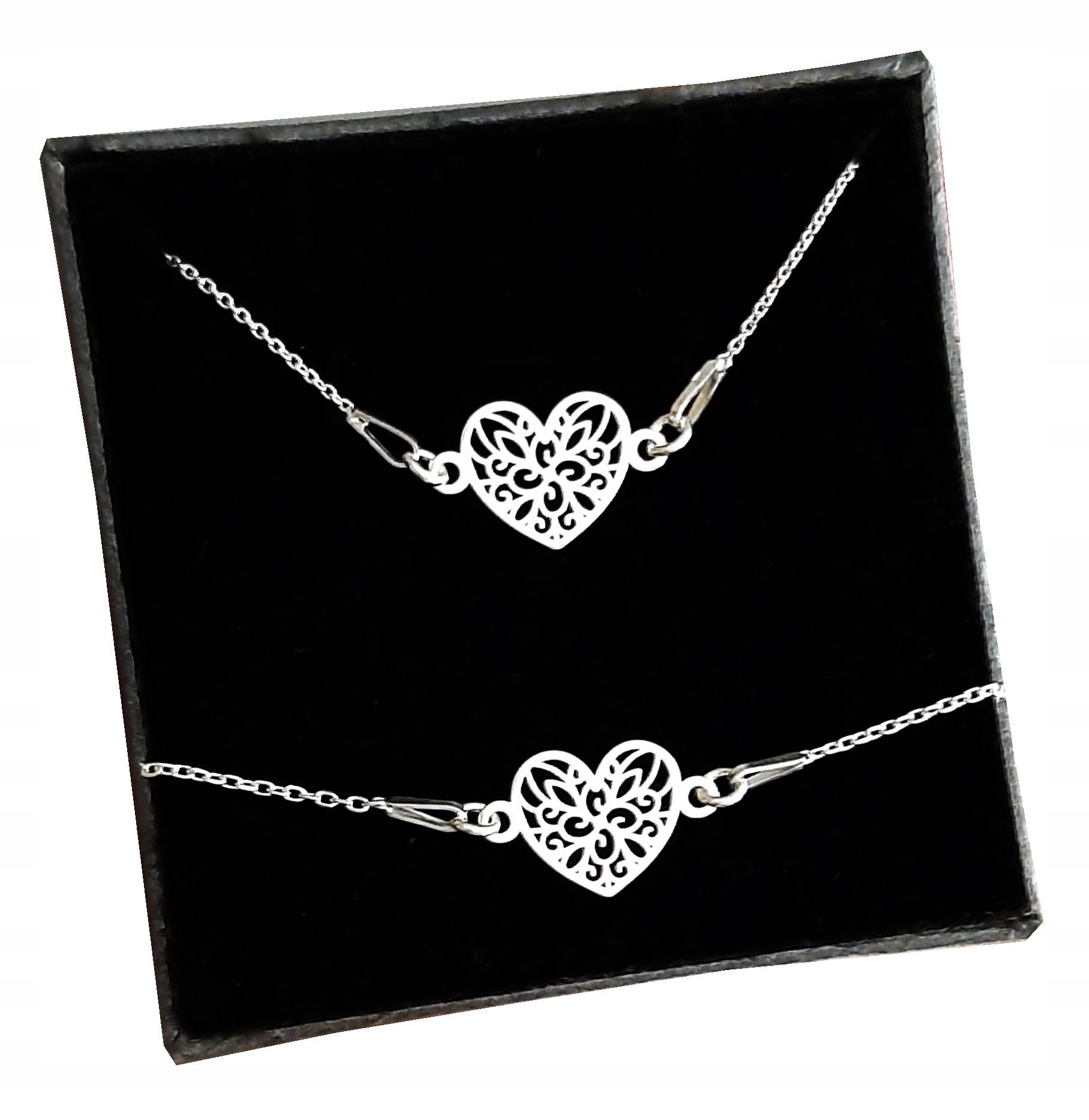 Komplet stříbrných šperků Ažur srdce Krabička 925