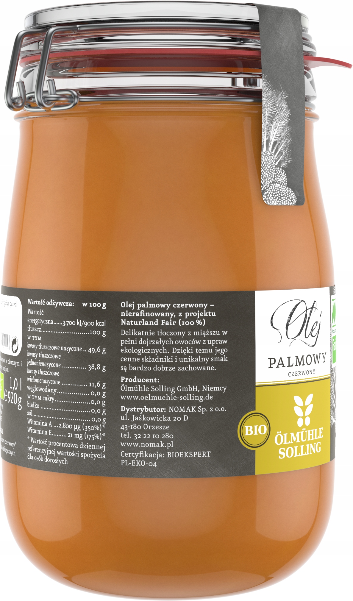 Био olej palmowy czerwony 1000 мл NOMAK Fair Trade Тип нерафинированный