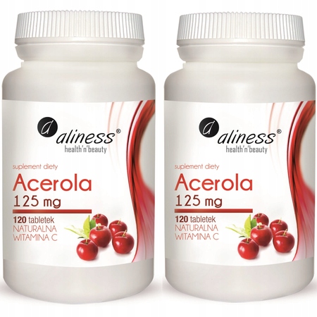 2x Aliness Acerola Naturalna Witamina C 120 tabl. Odporność Skóra Energia