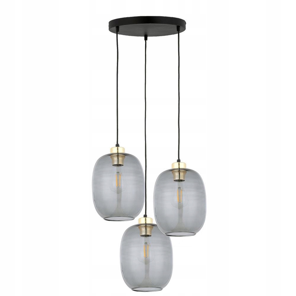 Závesná lampa Delta Čierna Zlatá Sklenené Tienidlá Koleso 3xE27 Stropná Obývacia izba