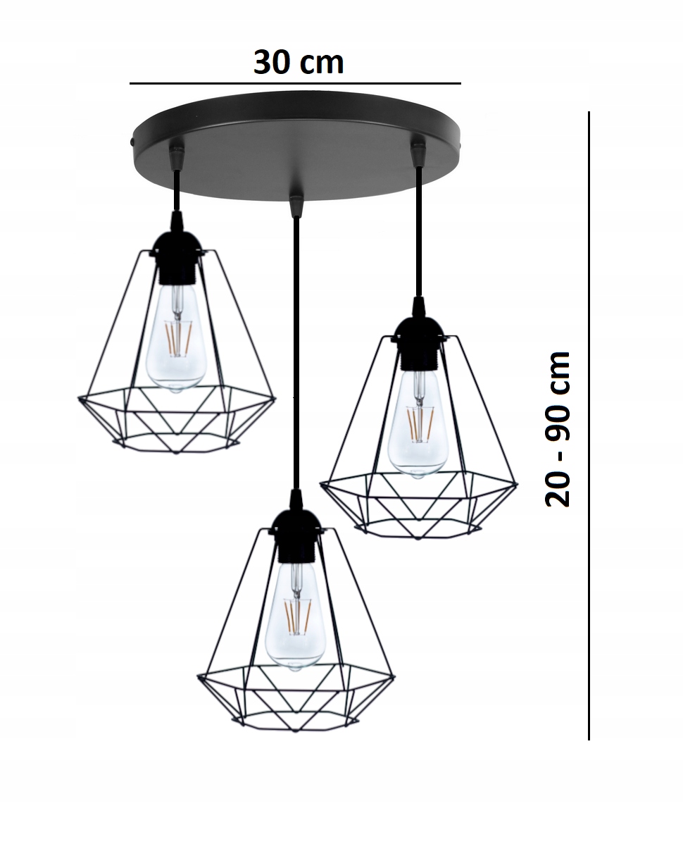 LAMPA WISZĄCA SUFITOWA ŻYRANDOL BRYLANT LOFT DRUT Kolor czarny