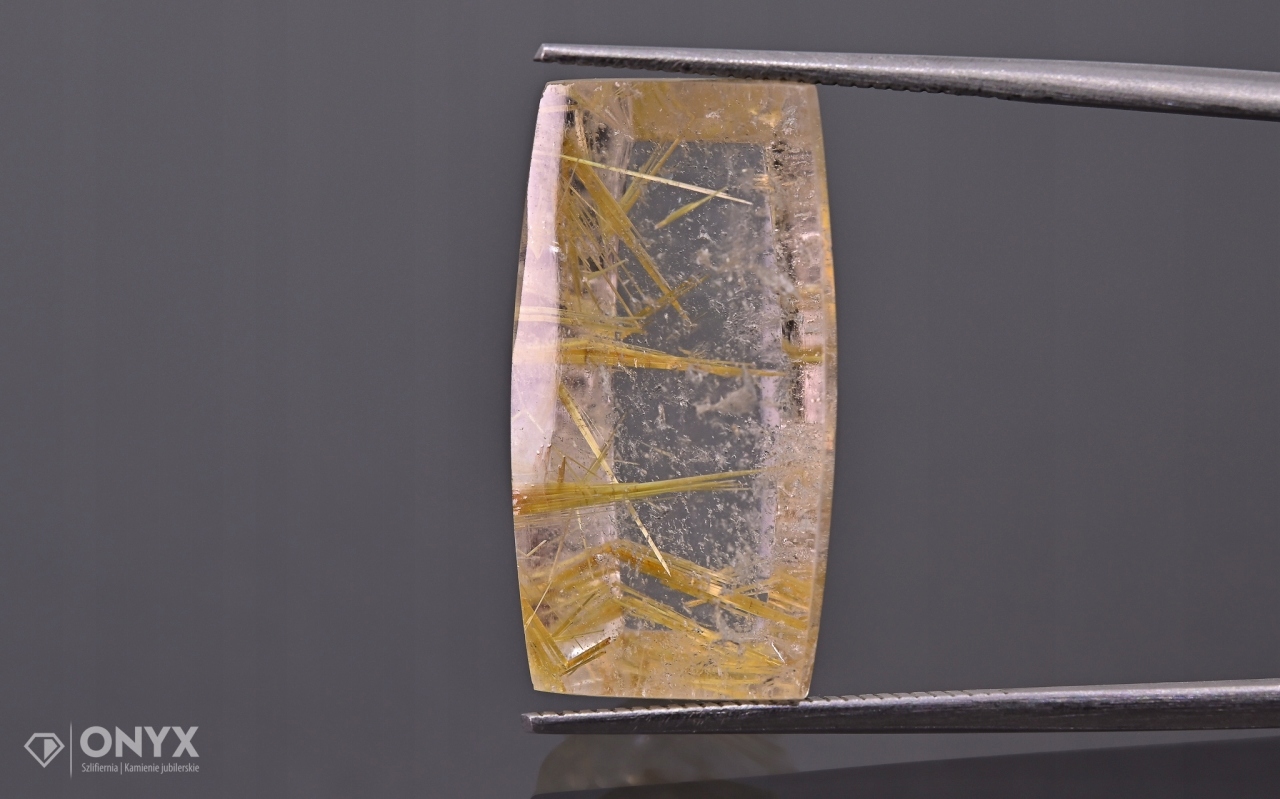 Křemen s rutilem konvexní dlaždice cushion 21x11 mm