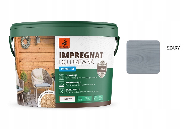 

Impregnat Do Drewna Premium Dragon 10 l Szary