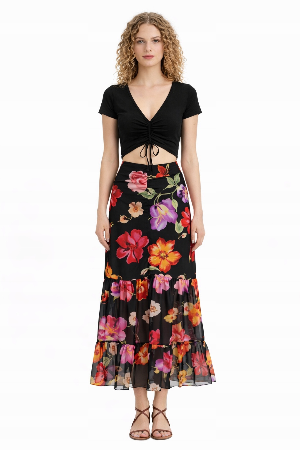 Desigual Šaty MIDI S Vázáním A Květinovým Potiskem L I3C