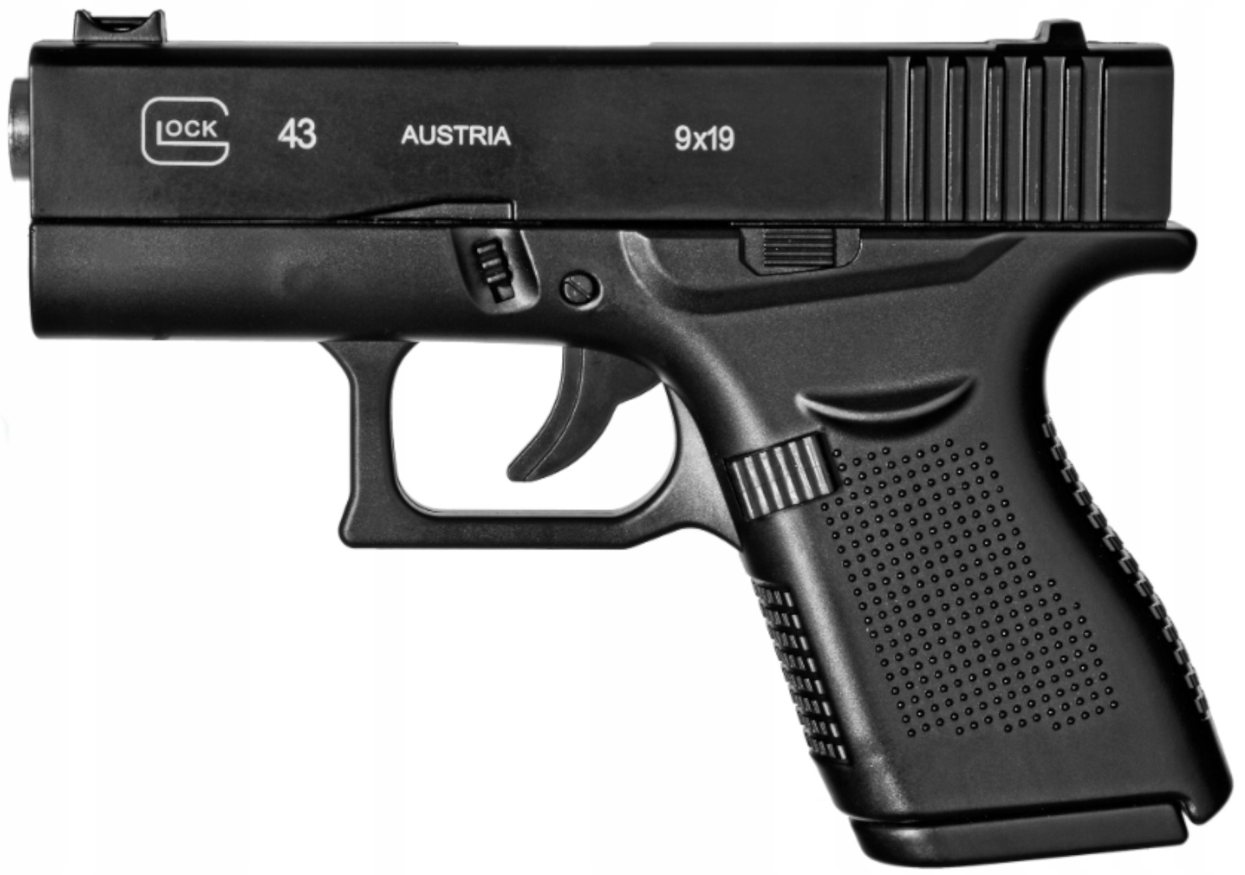 GLOCK 43 PISTOLET METALOWY NA KULKI REPLIKA ASG CZARNA IMITACJA BRONI Seria GLOCK 43 PISTOLET METALOWY NA KULKI