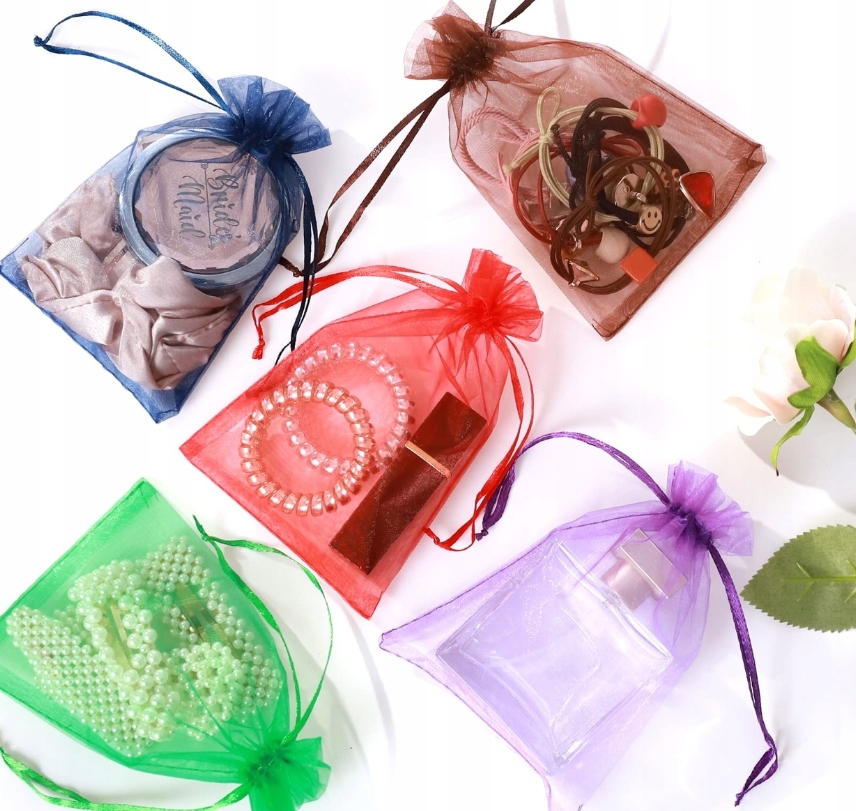 WORECZKI Z ORGANZY MAŁE TOREBKI NA PREZENT ŚWIĘTA ŚLUB 10 KOLORÓW 100 SZT Marka inna