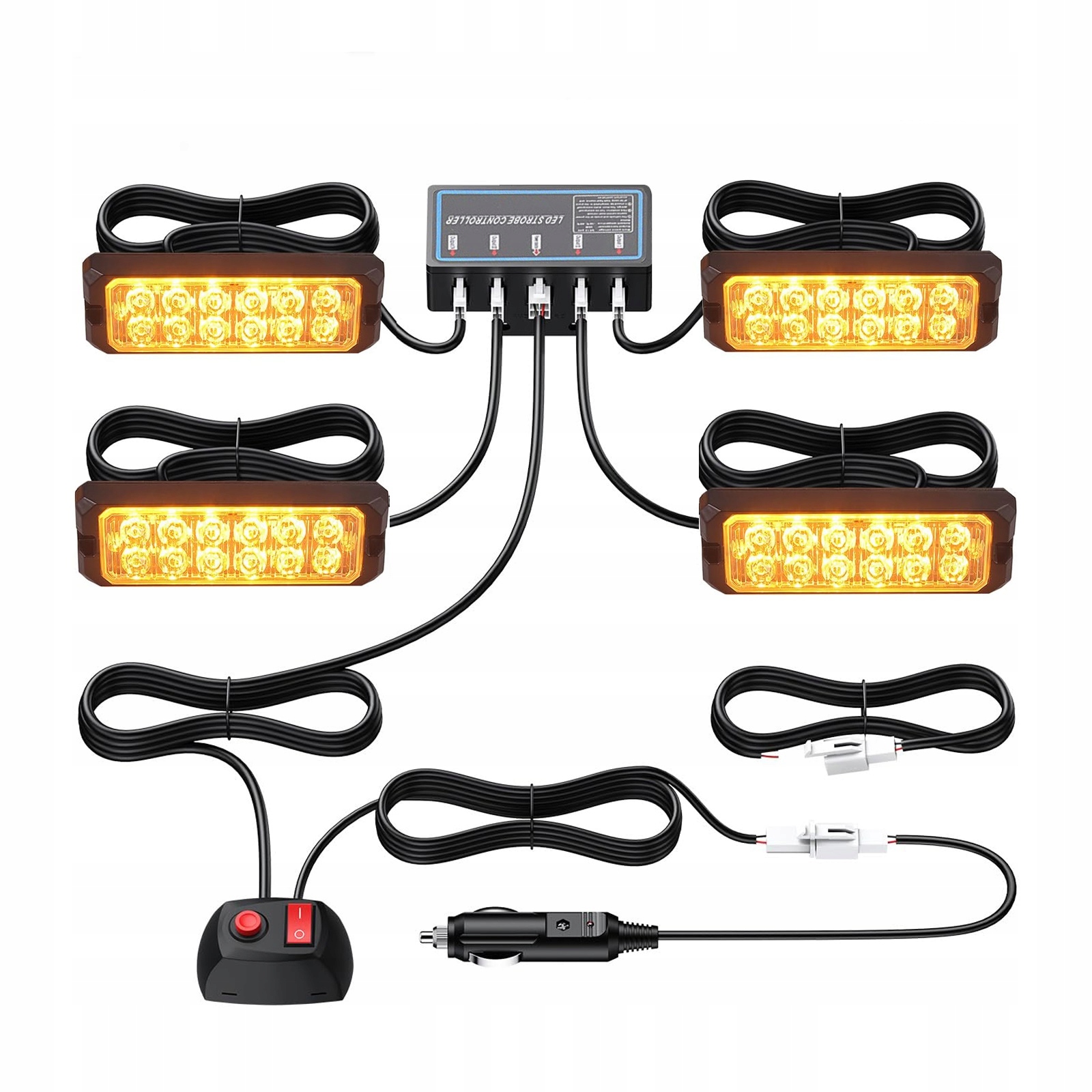 4KS Výstražné Lampy Stroboskop Pomoc Autopřepravník 12LED