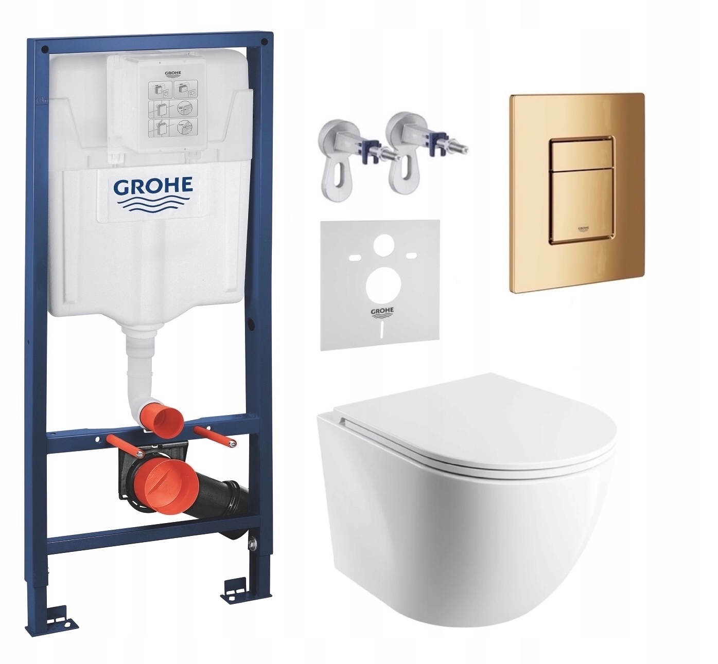 Podomietkový Wc set Grohe s miskou Cspmwbm a zlatým tlačidlom Fresh