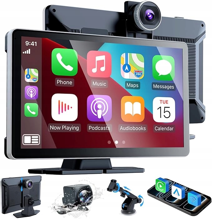 Bezdrôtové Rádio Carplay 9'' 4K+1080P Kamera Predná Zadná Android Auto 64GB