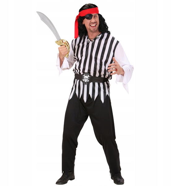 STRÓJ PIRATA W BIAŁO-CZARNE PASKI KORSARZA XXL