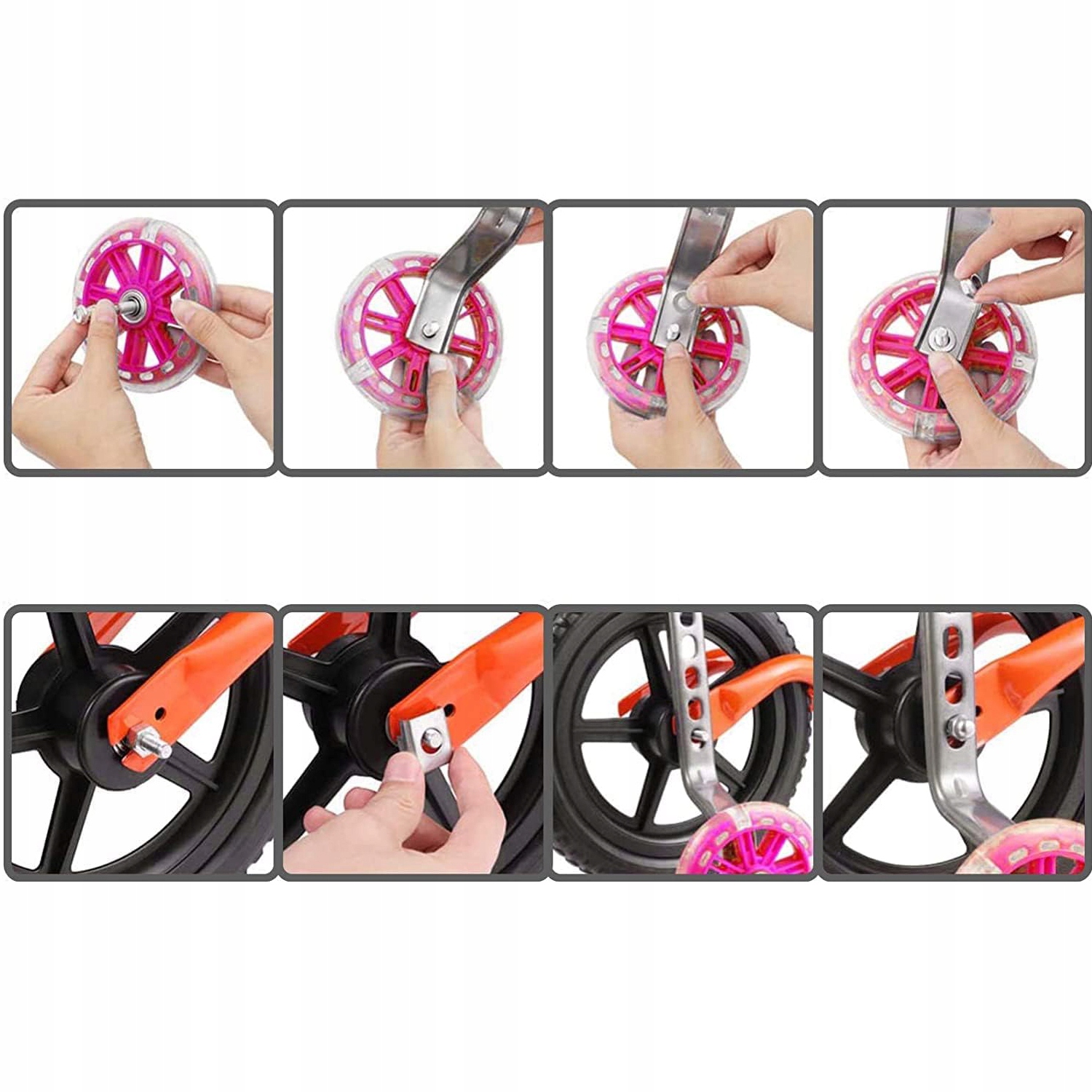 KÓŁKA PODPOROWE BOCZNE DO ROWERU 12-20" LED ŚWIECĄCE KOLOROWE RÓŻOWE Rozmiar 4.5