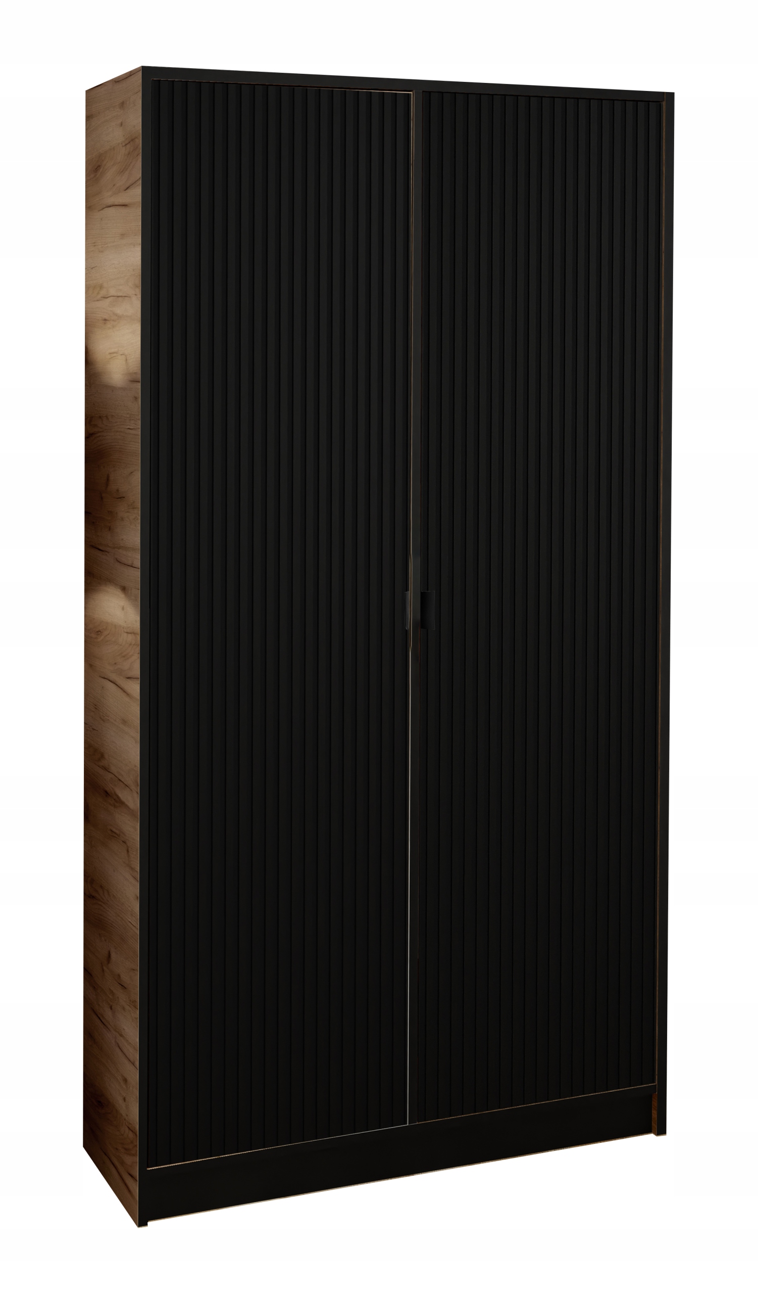 Skříň Lumi 105 2D Dub Craft černý rýhovaný úchyt