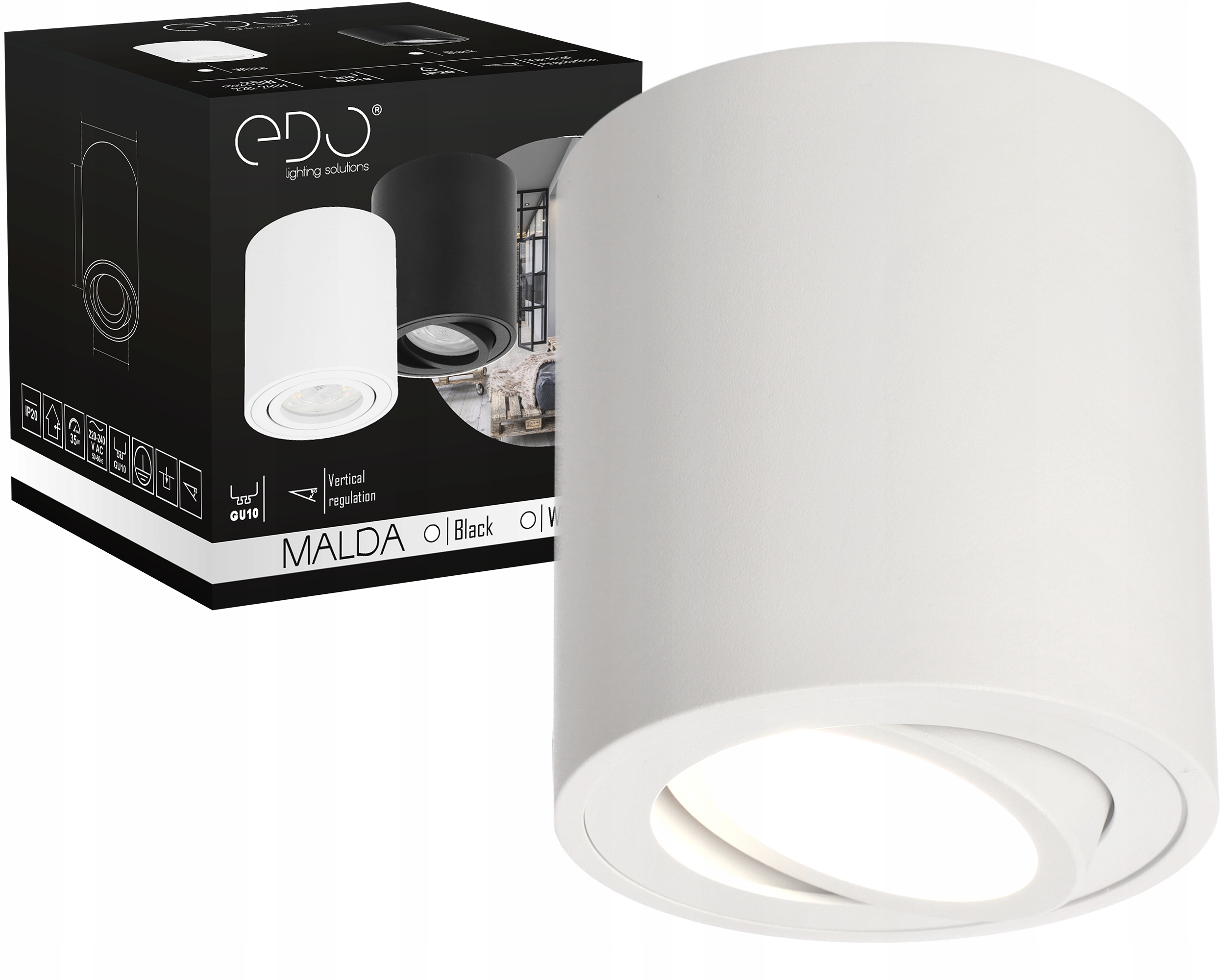 OPRAWA NATYNKOWA MAT WALEC TUBA LED RUCHOMA GU10 BIAŁA EDO