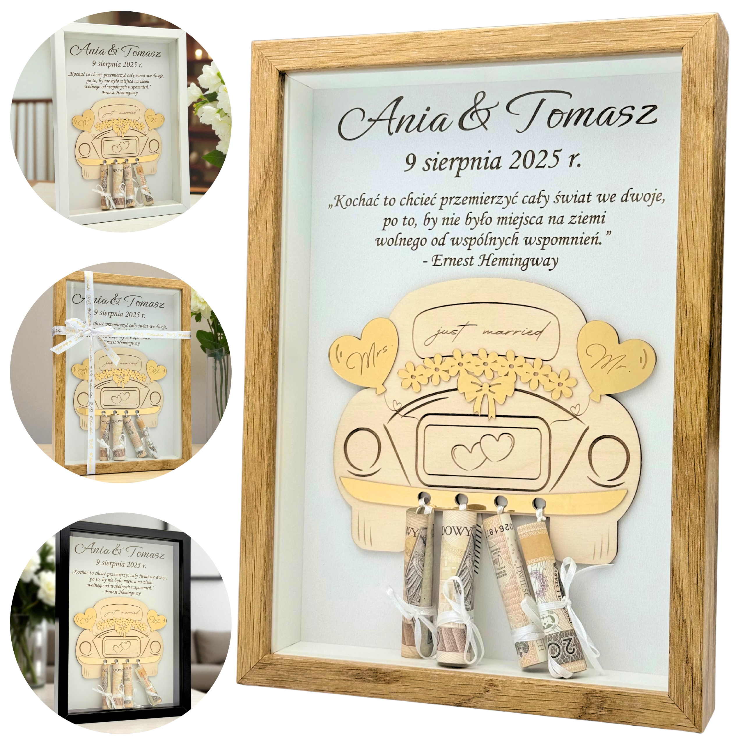 na Ślub Ramka Pudełko na Pieniądze Kartka Ślubna Pamiątka Ślubu