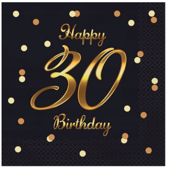 Serwetki Papierowe 30 Urodziny Czarno Złote 20 szt