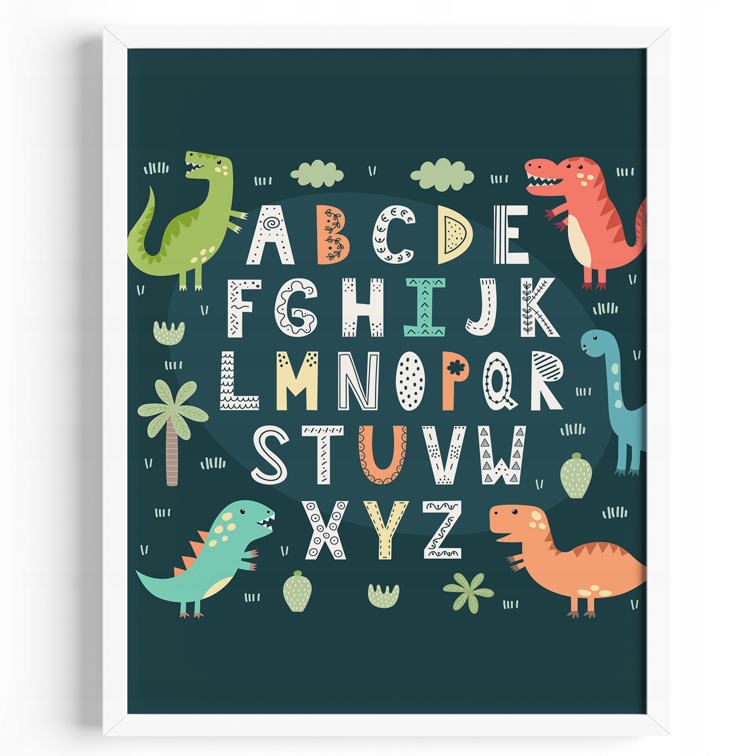 

Plakat Edukacyjny Dinozaury Alfabet Duza Ramka A3