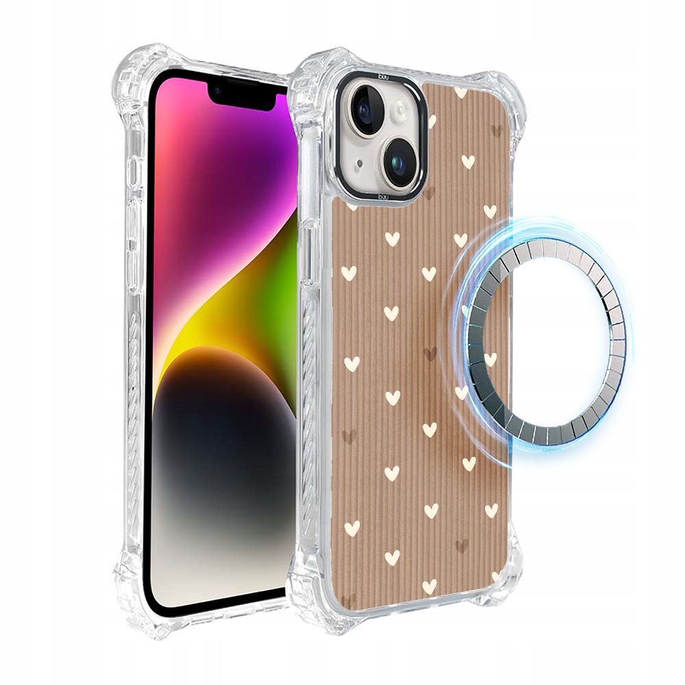 Pouzdro iPhone 14 Plus Ibizu DropGuard Ultra s MagSafe, pudrová srdíčka