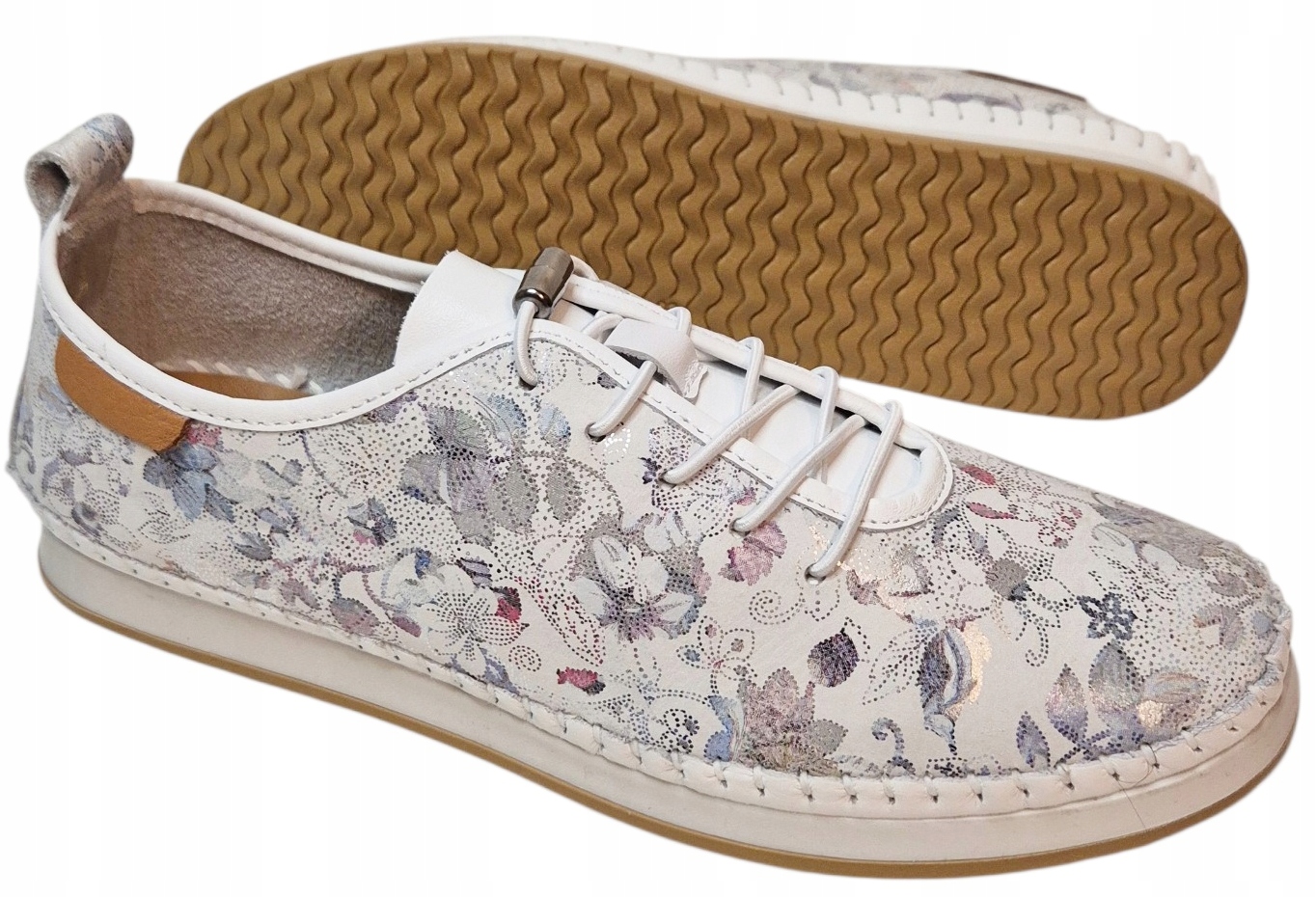 Modo 25182 Polobotky Bílé s květinami, lehká kůže/nubuk vel 41