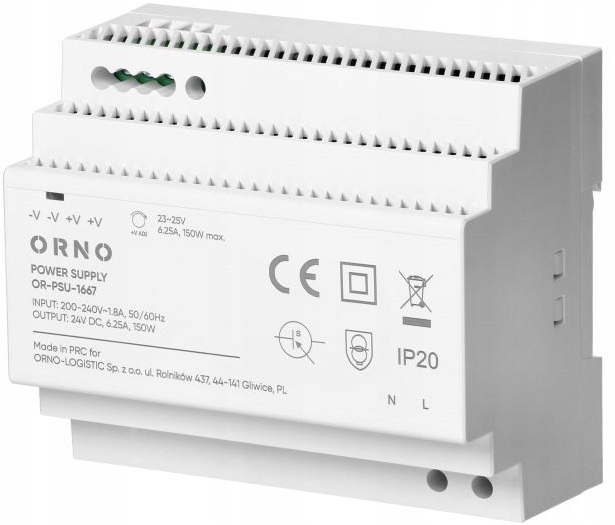 Zasilacz na szynę Din 24VDC 6.25A 150W 6 modułów