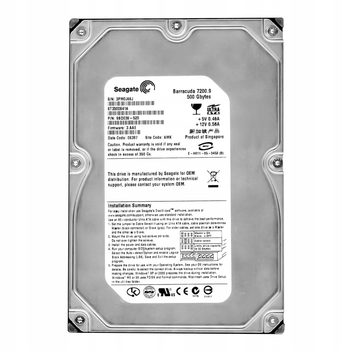 Seagate Barracuda 7200.9 500GB 7.2K 8MB Ata 3.5'' ST3500841A