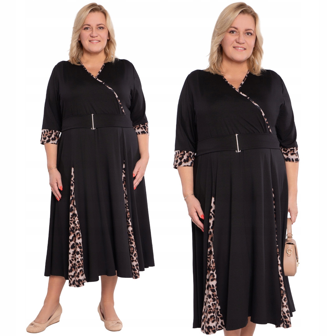 Černé s leopardím vzorem šaty s páskem 54