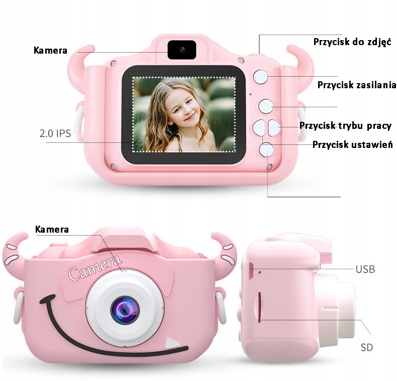 Детская цифровая камера единорог + карта 32GB видоискатель нет