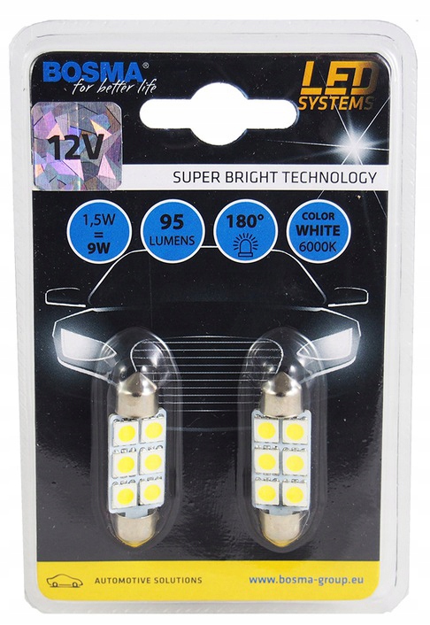 

2x Bosma Led Żarówka SV8.5 6xLED Smd 12V 12x39