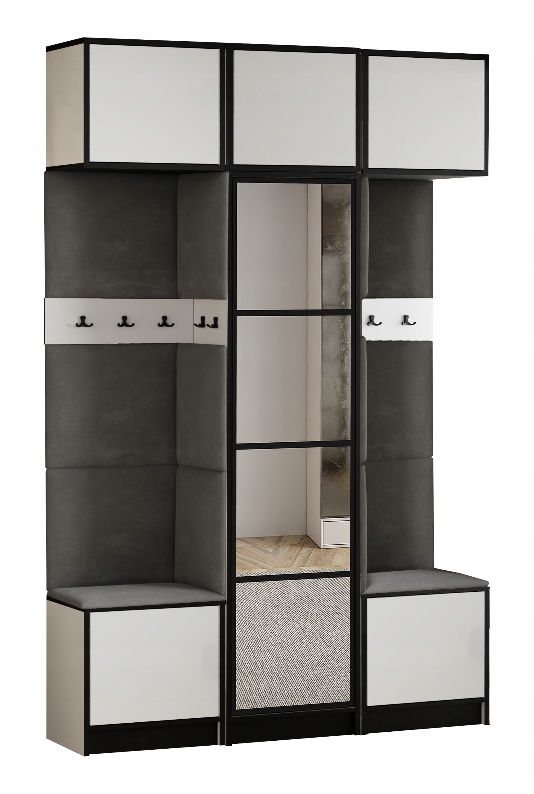 Šatní skříň s nástavcem Costa 16 bílá šedý sedák z tkaniny