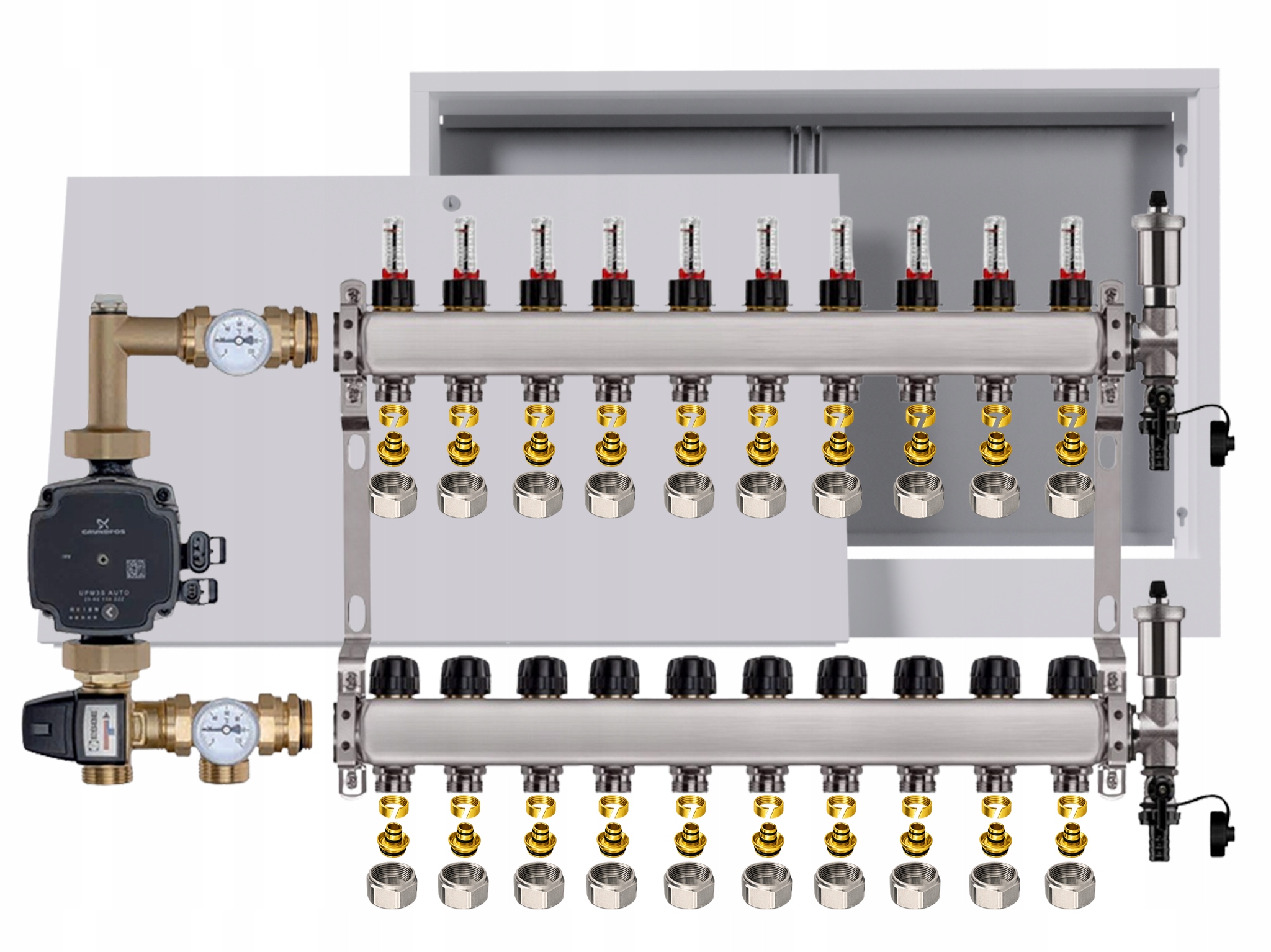 Nerezový rozdělovač pro podlahovku 10 box Pompa Grundfos Pex