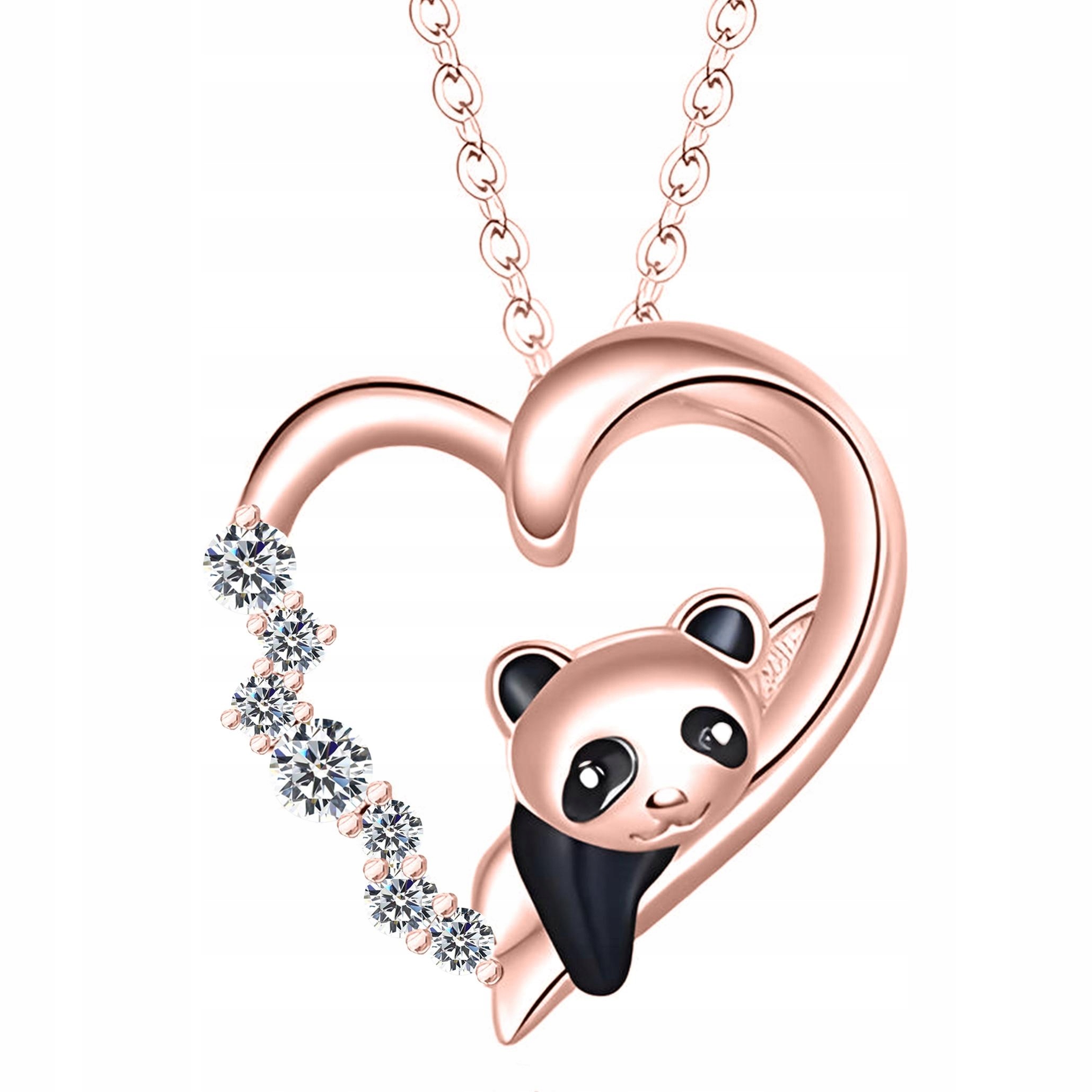 Náhrdelník Pozlacené srdíčko Panda s zirkony Medvídek Srdce Stříbro 925