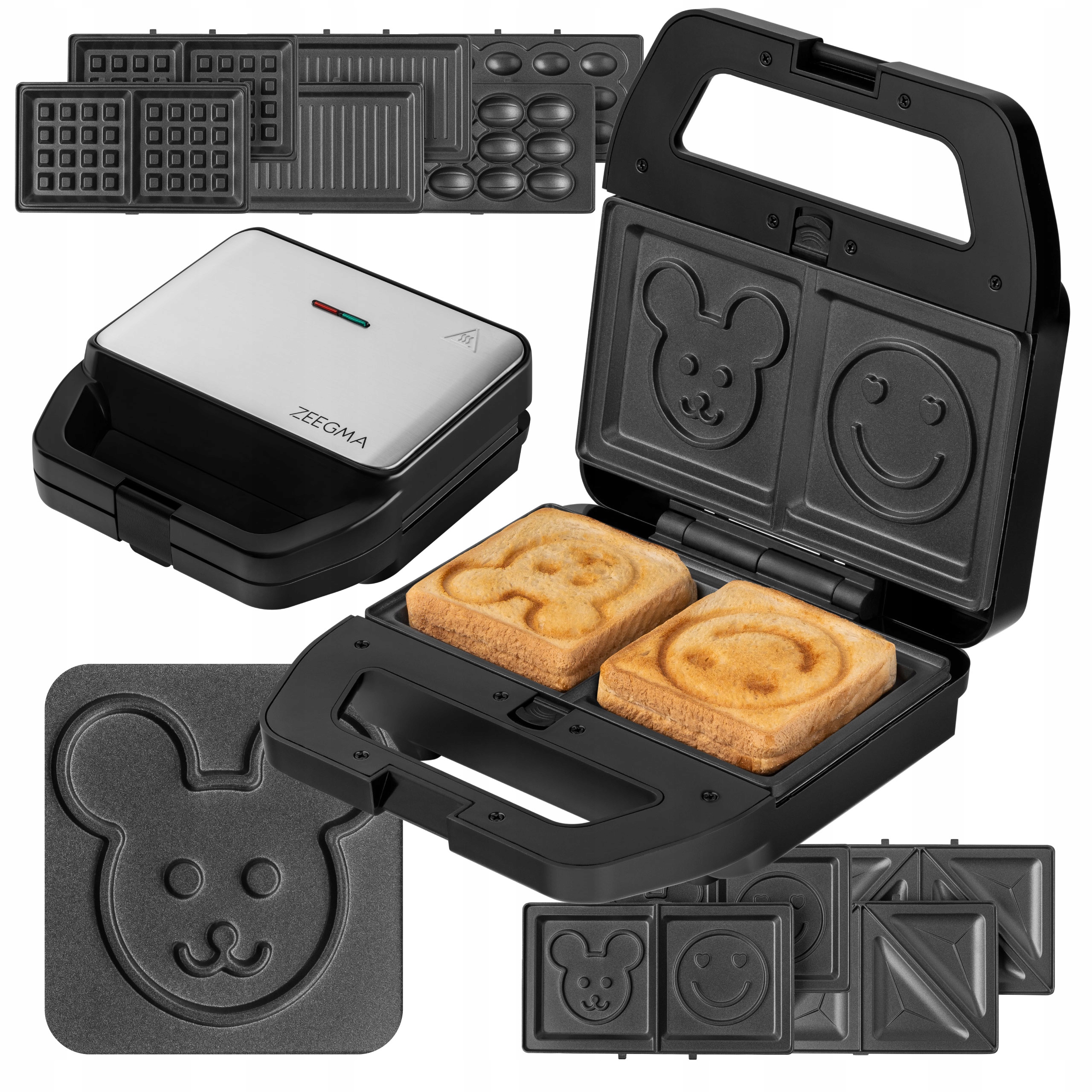 Toster Opiekacz do kanapek Panini Grill Gofrownica Orzeszki 6w1 800W 5 Płyt