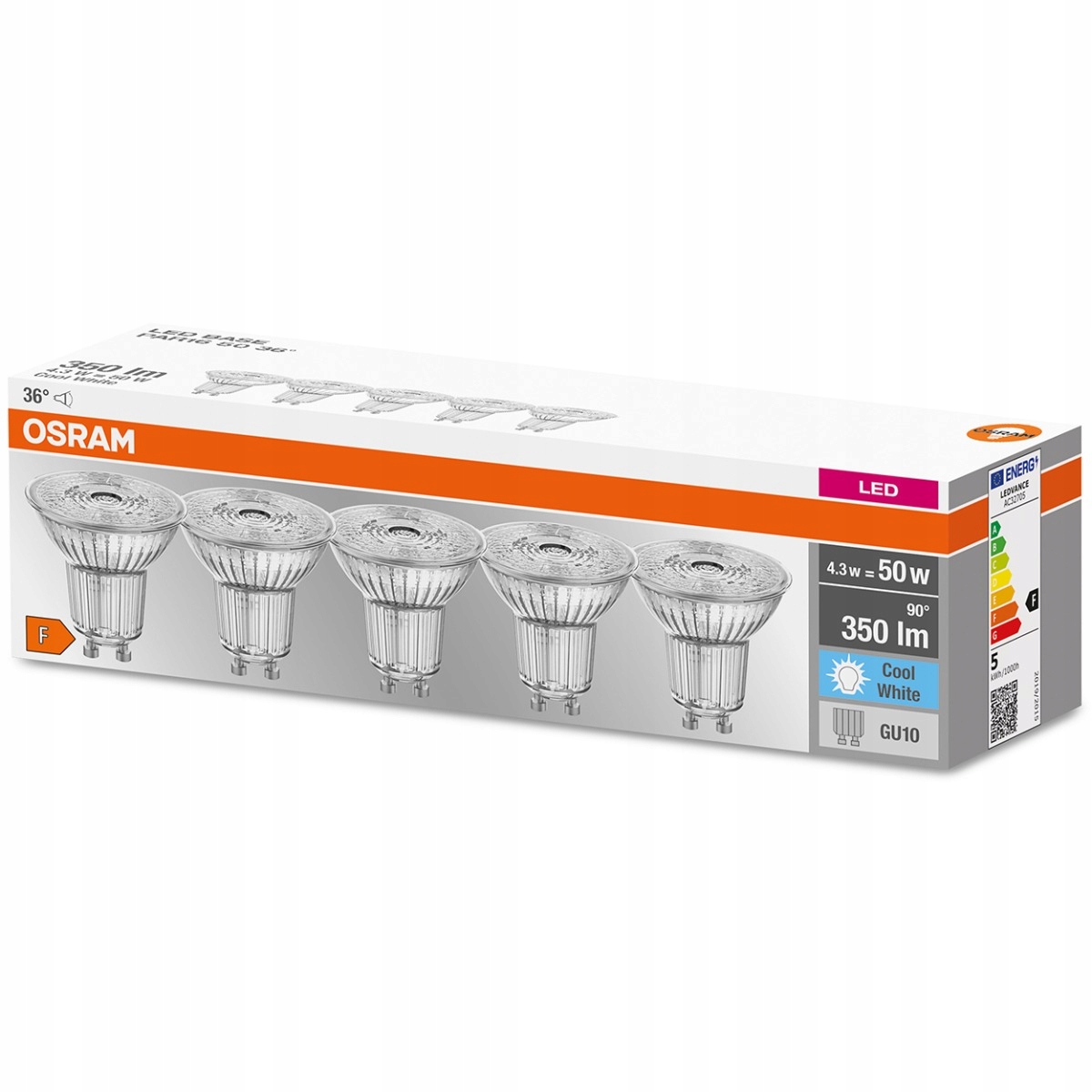 

5x Żarówka Led GU10 4,3W 50W 4000K 36° Osram