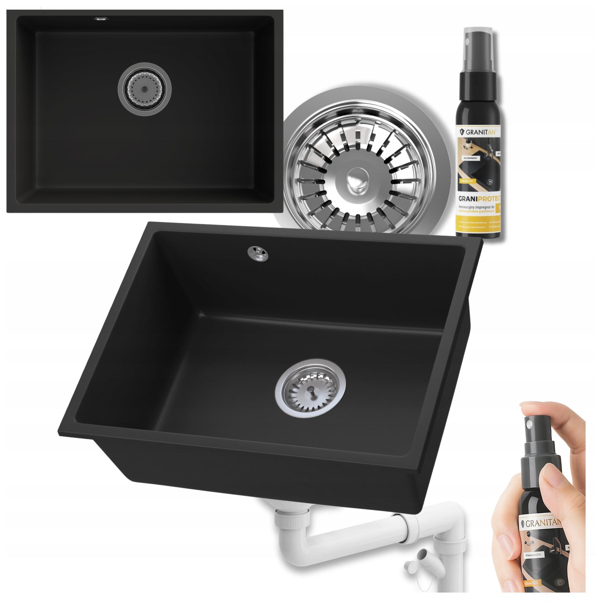 Granitový drez jednokomorový pod dosku Manado 60 so sifónom