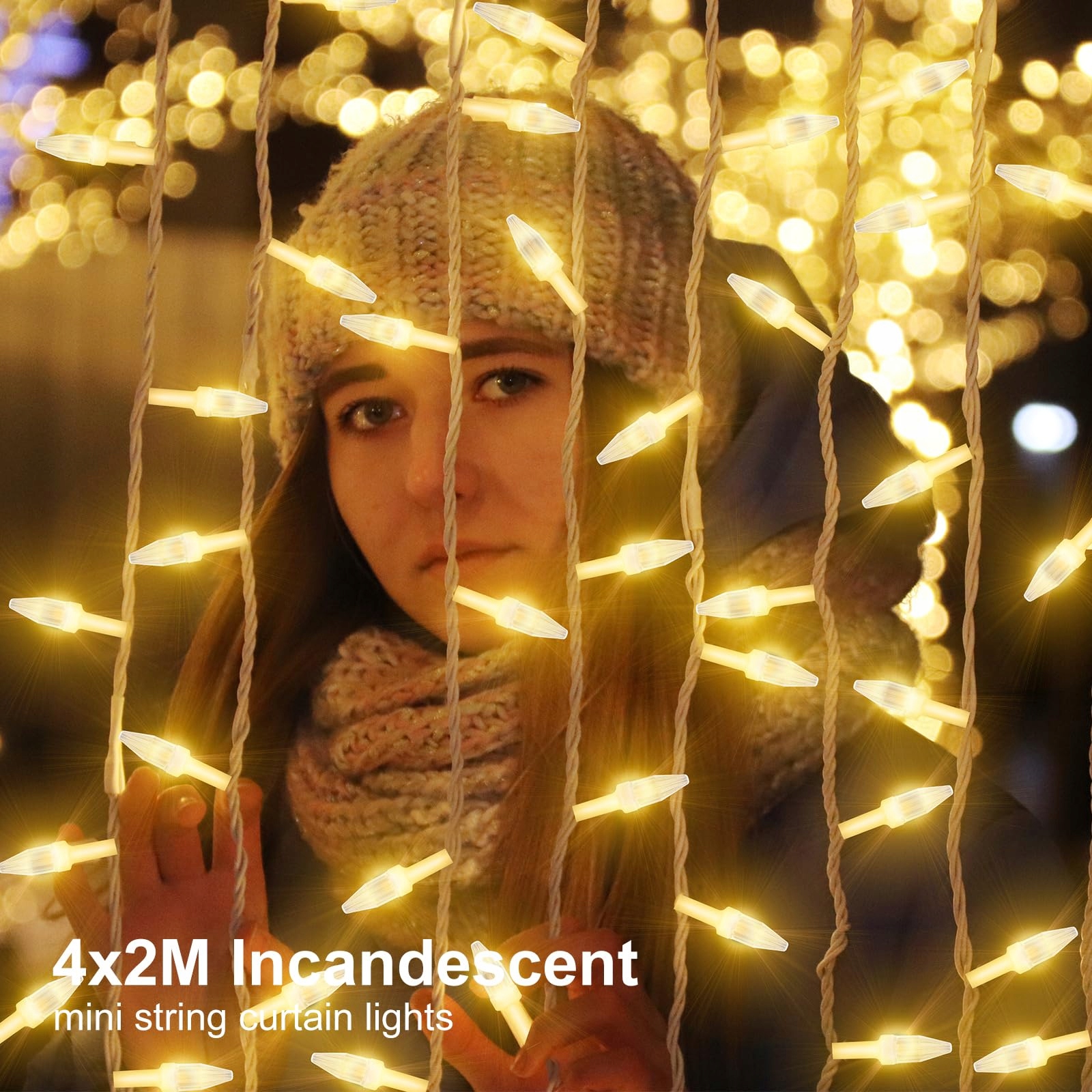 CERIAL Kurtyna Girlanda Zasłona Świetlna Zewnętrzna Wodoodporna 4X2M 300LED — miniatura 4