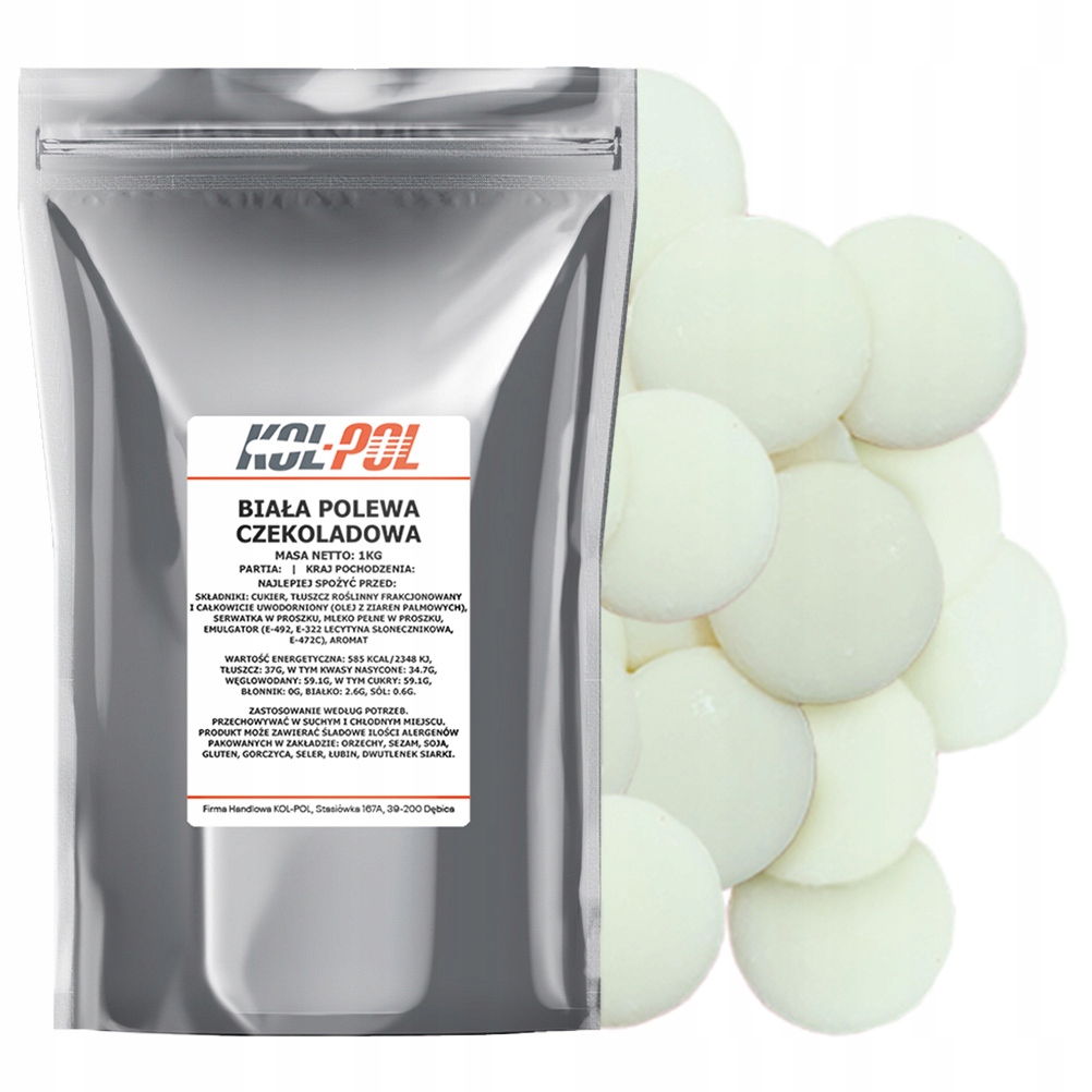 Levně Čokoládová Poleva Bílá 1 kg Rozpouštěcí kroužky na dezerty Kol-Pol