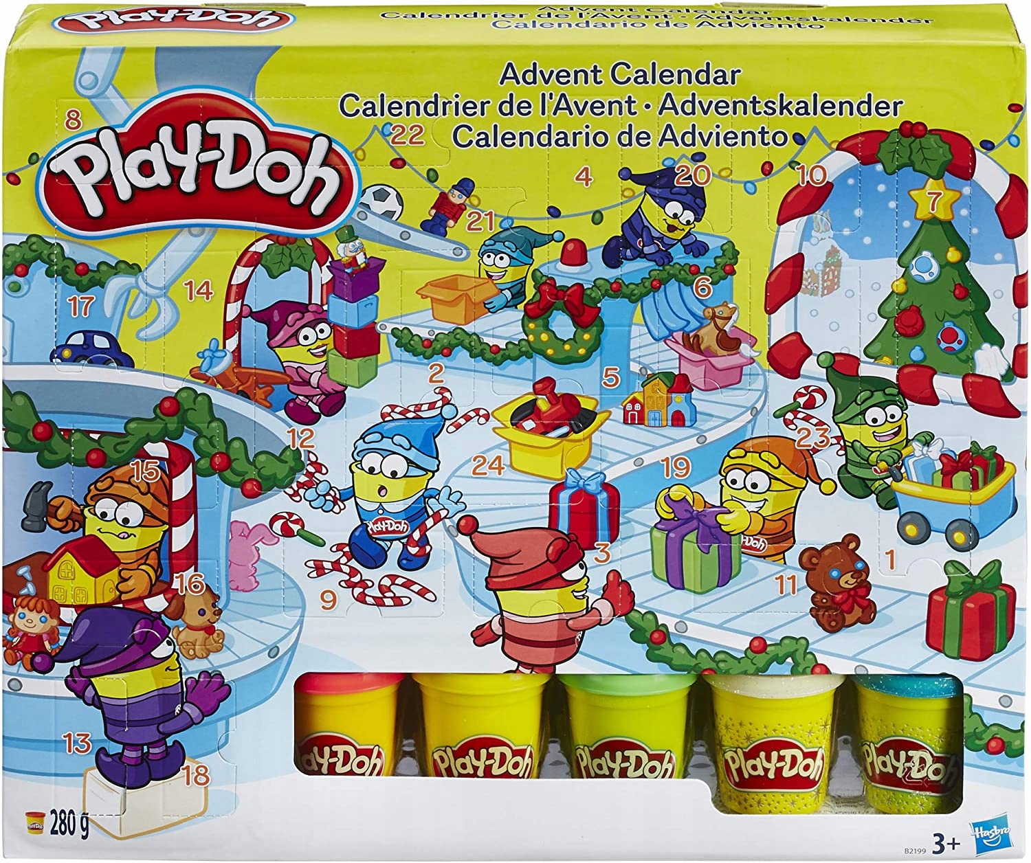 Адвент-календарь Play-Doh, 24 цвета массы для лепки, 28 аксессуаров и карточки с идеями, от 3 лет