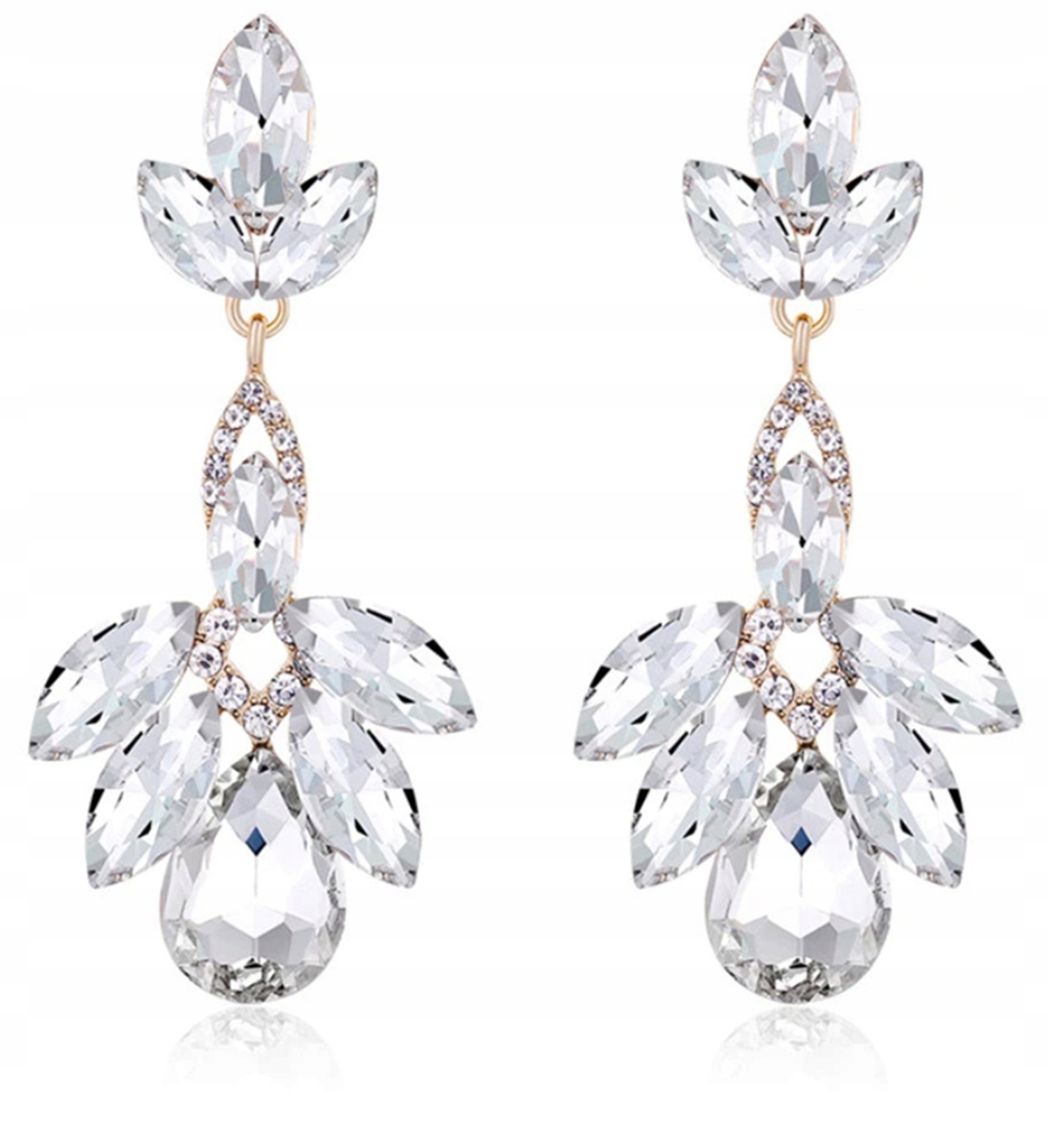 

Kolczyki złote krystaliczne wiszące z kryształkami