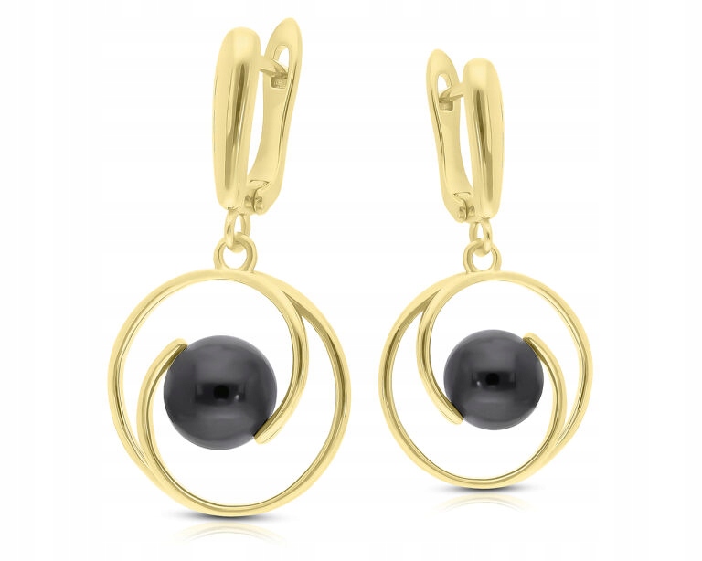 Náušnice zlaté závěsné Keramika černá anglické zapínání Dámské ryzost 925
