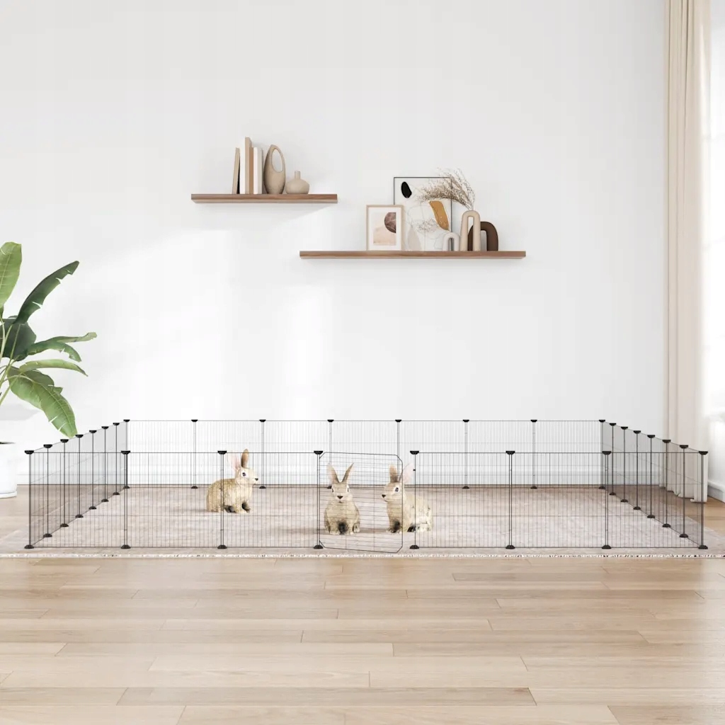 Levně 28panelová ohrádka pro zvířata s dvířky černá 35 x 35 cm ocel Černý 3114026