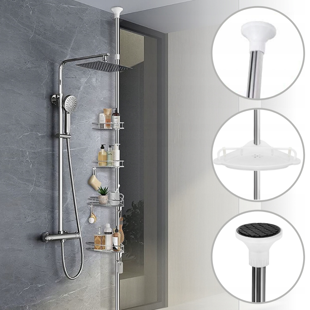 PÓŁKA ŁAZIENKOWA NAROŻNA POD PRYSZNIC TELESKOPOWA DO ŁAZIENKI KOSMETYK 3,2m Linia Półka