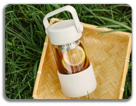 BUYDEEM Szklana butelka z zaparzaczem 300ml, DG42, Oat White — 9