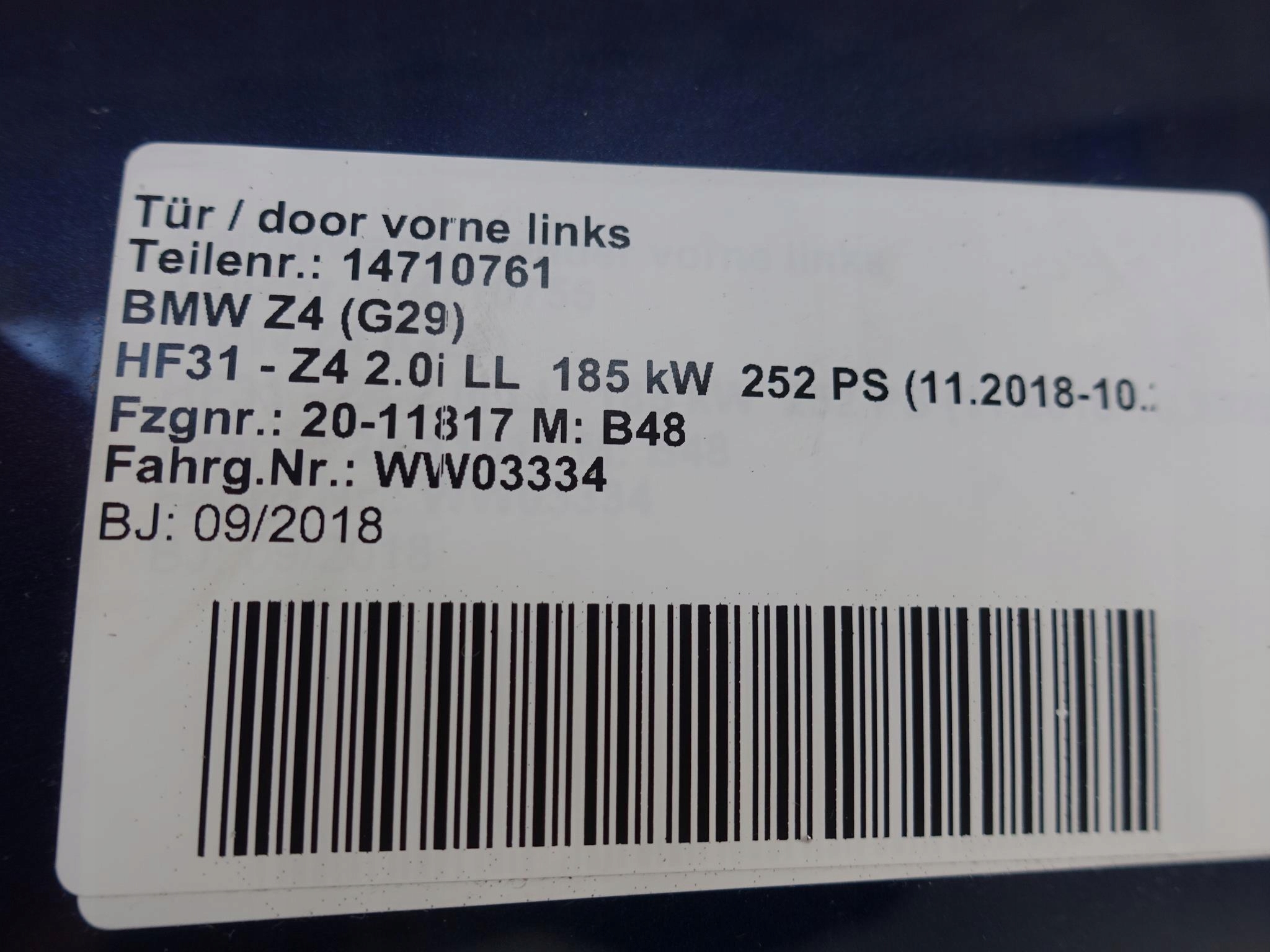 BMW Z4 G29 ROADSTER door left front complete EU
