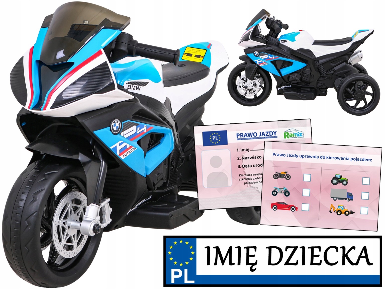 elektryczny motor dla dziecka Bmw HP4 3 koła Stabilny ekoskóra