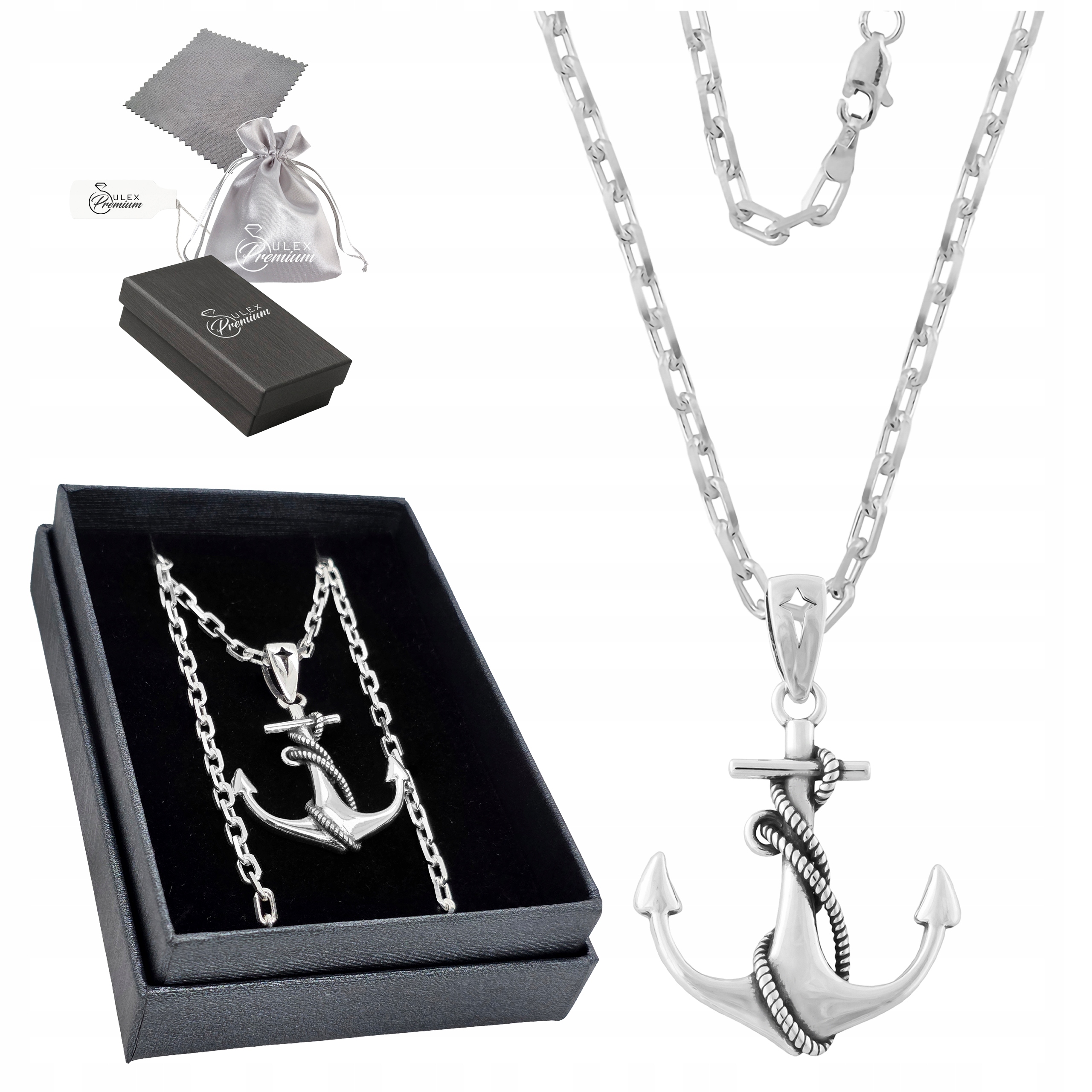 Stříbrný náhrdelník Kotva Námořnický přívěsek ryzost 925 Pancr 65 cm