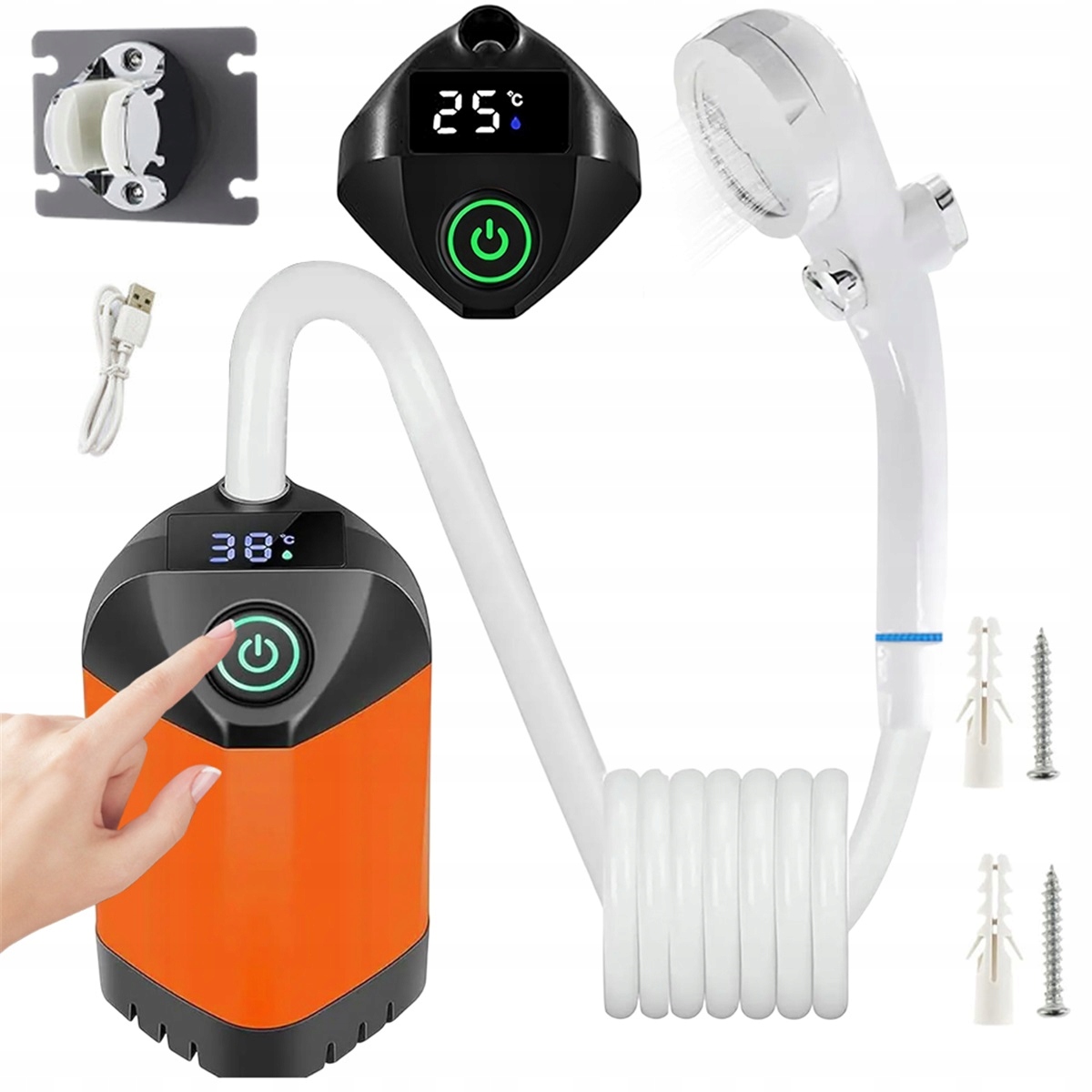 4800 mAh sprchová pumpa s digitálním displejem IPX7 oranžová