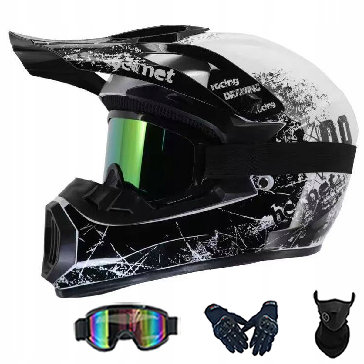 Motocyklová Přilba Crossová Lehká Enduro Quada Brýle Rukavice Maska L